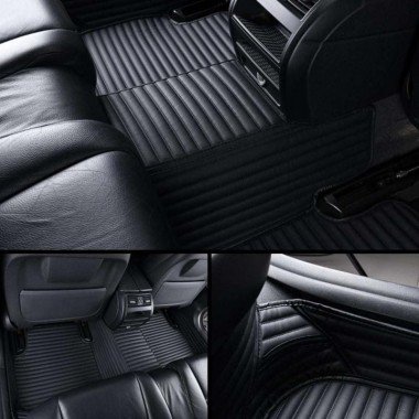 Discount Black Luxury Leather Stripe Car Floor Mats
