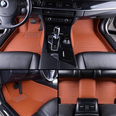 Discount Brown Luxury Leather Stripe Car Floor Mats