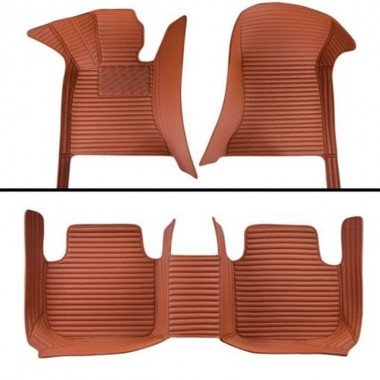 Discount Brown Luxury Leather Stripe Car Floor Mats