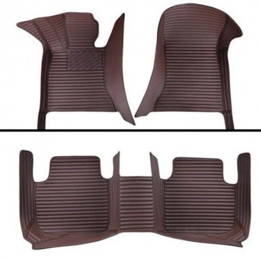 Discount Dark Brown Luxury Leather Stripe Car Floor Mats