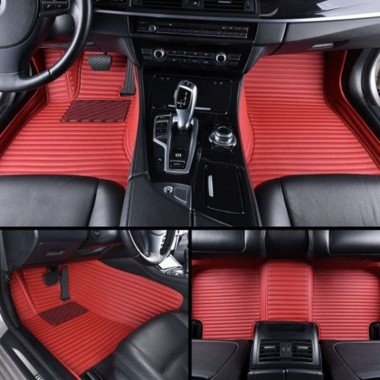 Discount Maroon Luxury Leather Stripe Car Floor Mats