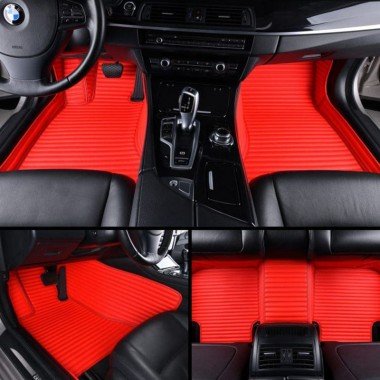 Discount Red Luxury Leather Stripe Car Floor Mats