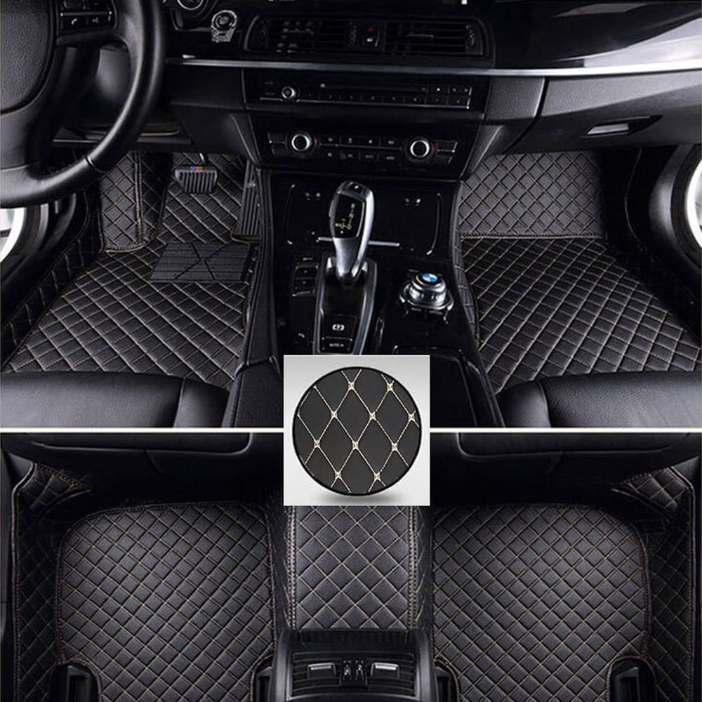 Discount Black and Beige Stitching Luxury Leather Diamond Car Mats