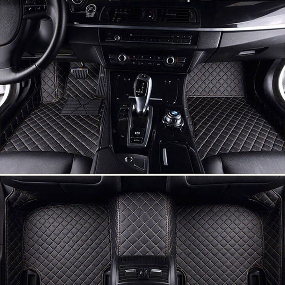 Discount Black and Beige Stitching Luxury Leather Diamond Car Mats