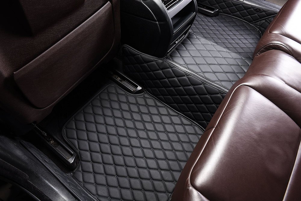 Discount Black and Black Stitching Luxury Leather Diamond Car Mats