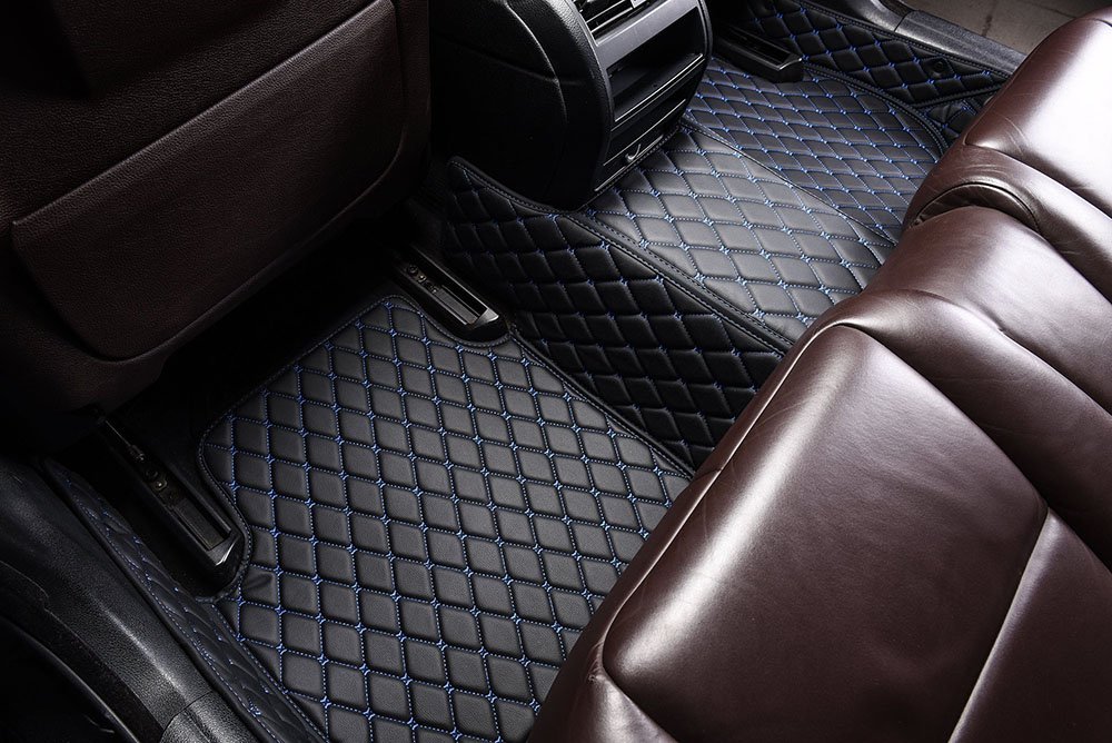 Discount Black and Blue Stitching Custom Diamond Car Mats