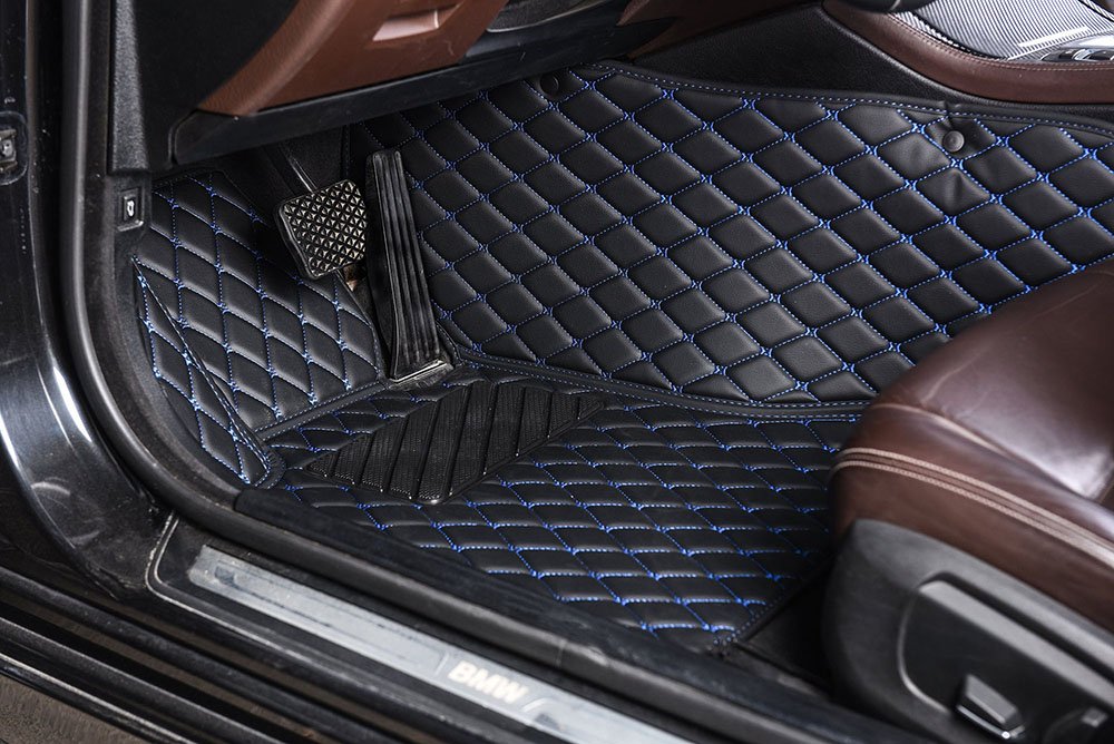 Discount Black and Blue Stitching Luxury Leather Diamond Car Mats