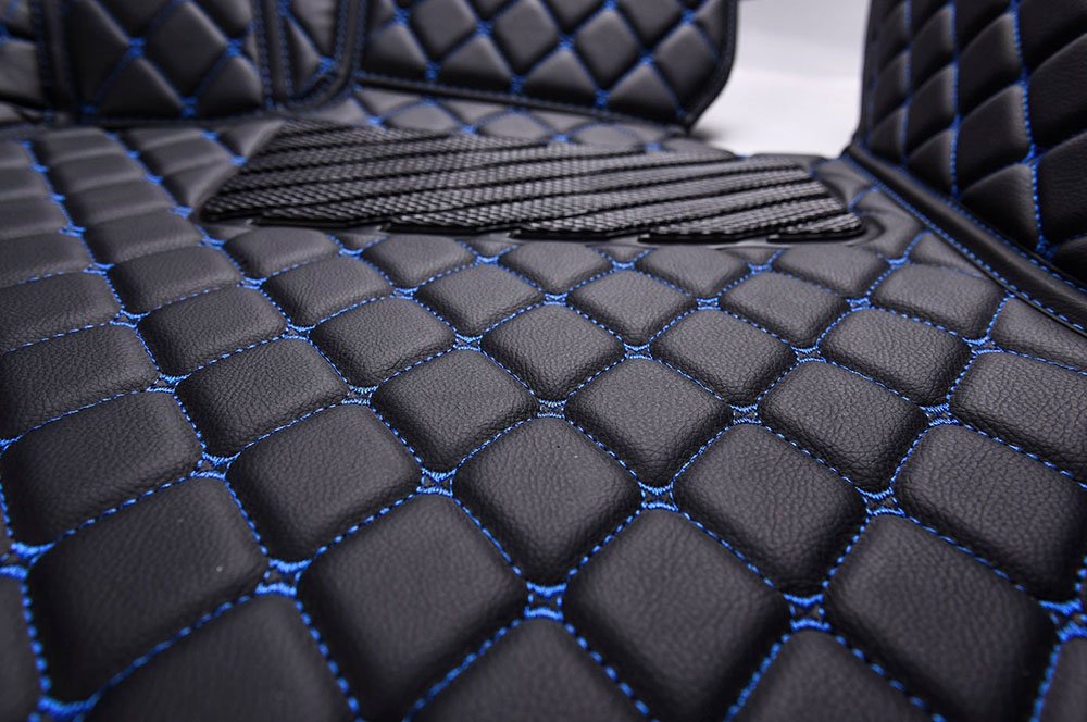 Discount Black and Blue Stitching Luxury Leather Diamonds Car Floor Mats