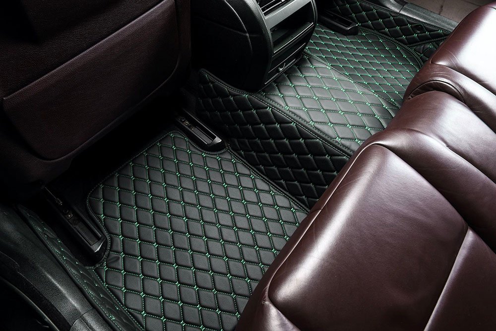 Discount Black and Green Stitching Custom Diamond Car Mats