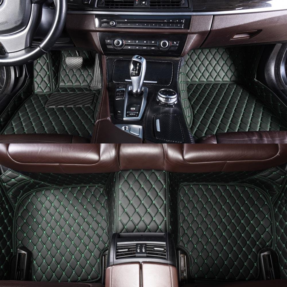 Discount Black and Green Stitching Luxury Leather Diamond Car Mats