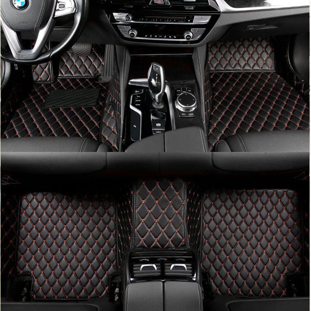 Discount Black and Orange Stitching Luxury Leather Diamond Car Mats