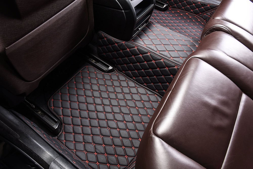 Discount Black and Red Stitching Custom Diamond Car Mats
