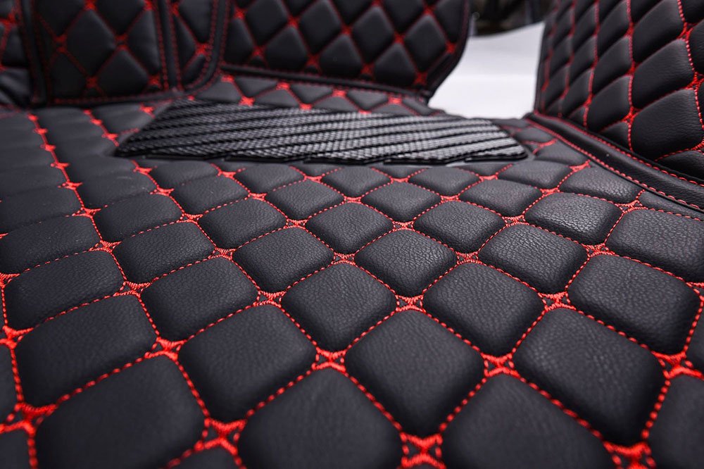 Discount Black and Red Stitching Luxury Leather Diamonds Car Floor Mats