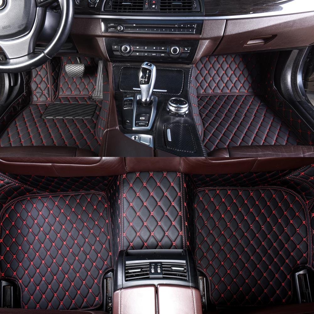 Discount Black and Red Stitching Luxury Leather Diamond Car Mats