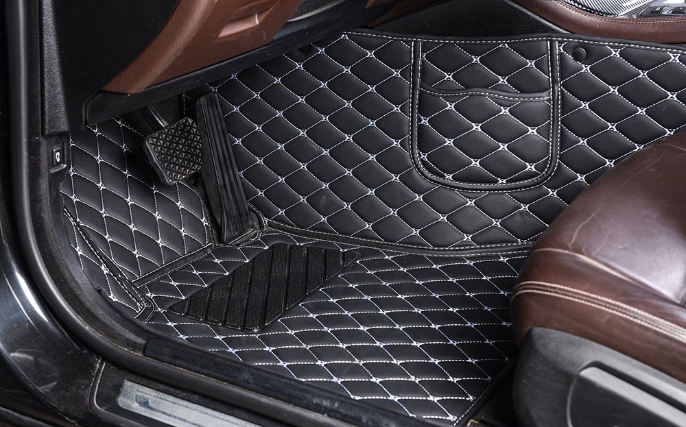Discount Black and White Stitching Luxury Leather Diamond Car Mats