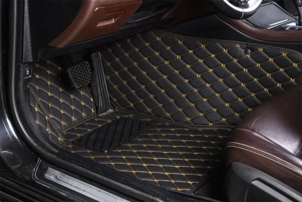 Discount Black and Yellow Stitching Luxury Leather Diamond Car Mats