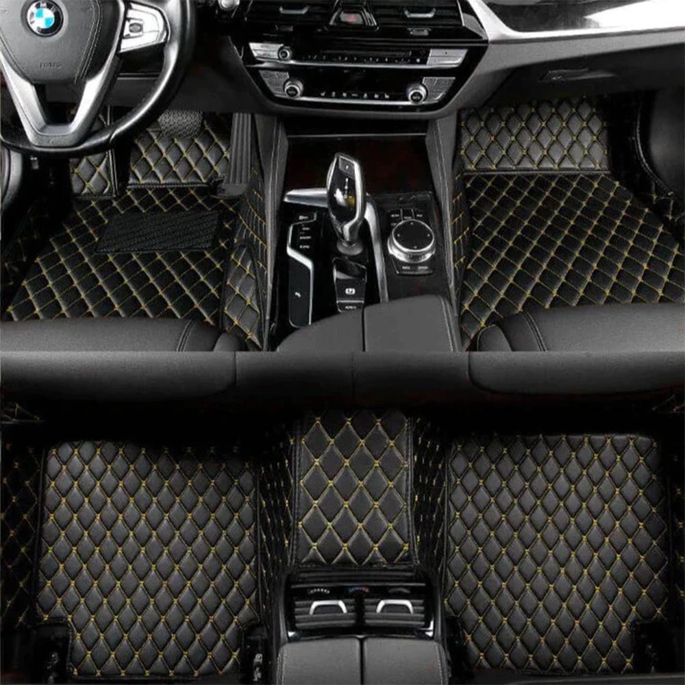 Discount Black and Yellow Stitching Luxury Leather Diamond Car Mats
