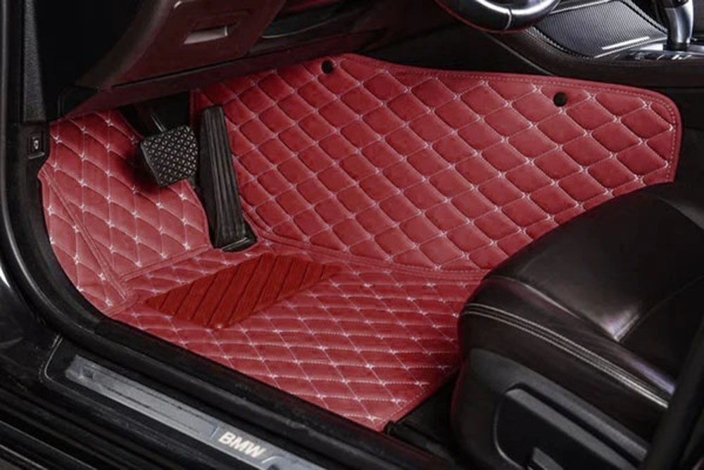 Wine Red Luxury Leather Diamond Car Mats for BMW M2