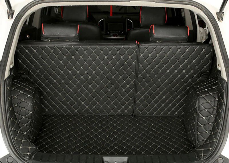 Discount Black and Beige Stitching Full Cover Luxury Leather Diamond Trunk Car Mats