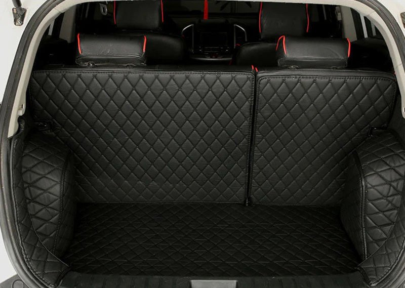 Discount Black and Black Stitching Full Cover Luxury Leather Diamond Trunk Car Mats