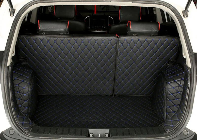 Discount Black and Blue Stitching Full Cover Luxury Leather Diamond Trunk Car Mats