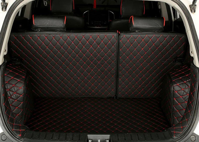 Discount Black and Red Stitching Full Cover Luxury Leather Diamond Trunk Car Mats