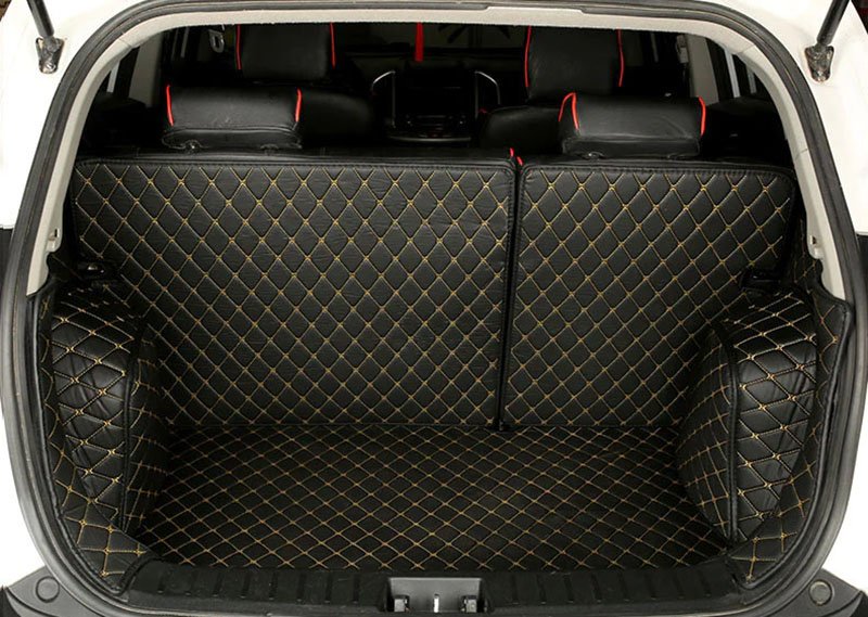 Discount Black and Yellow Stitching Full Cover Luxury Leather Diamond Trunk Car Mats