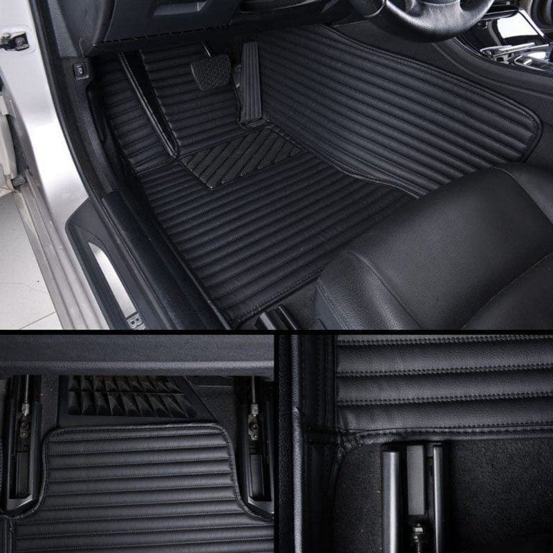 Discount Black Luxury Leather Stripe Car Mats